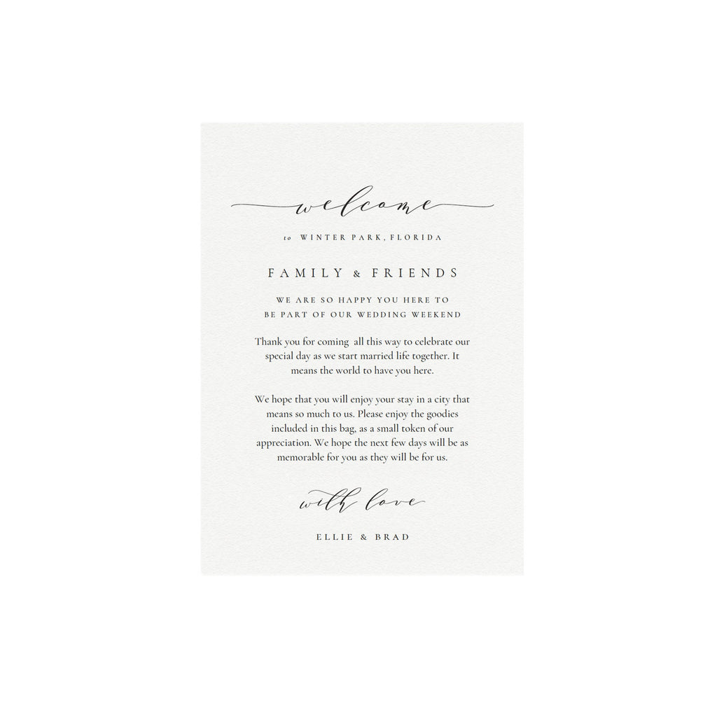 Melia Wedding Welcome Card Template: Elegant Calligraphy (PDF Download)