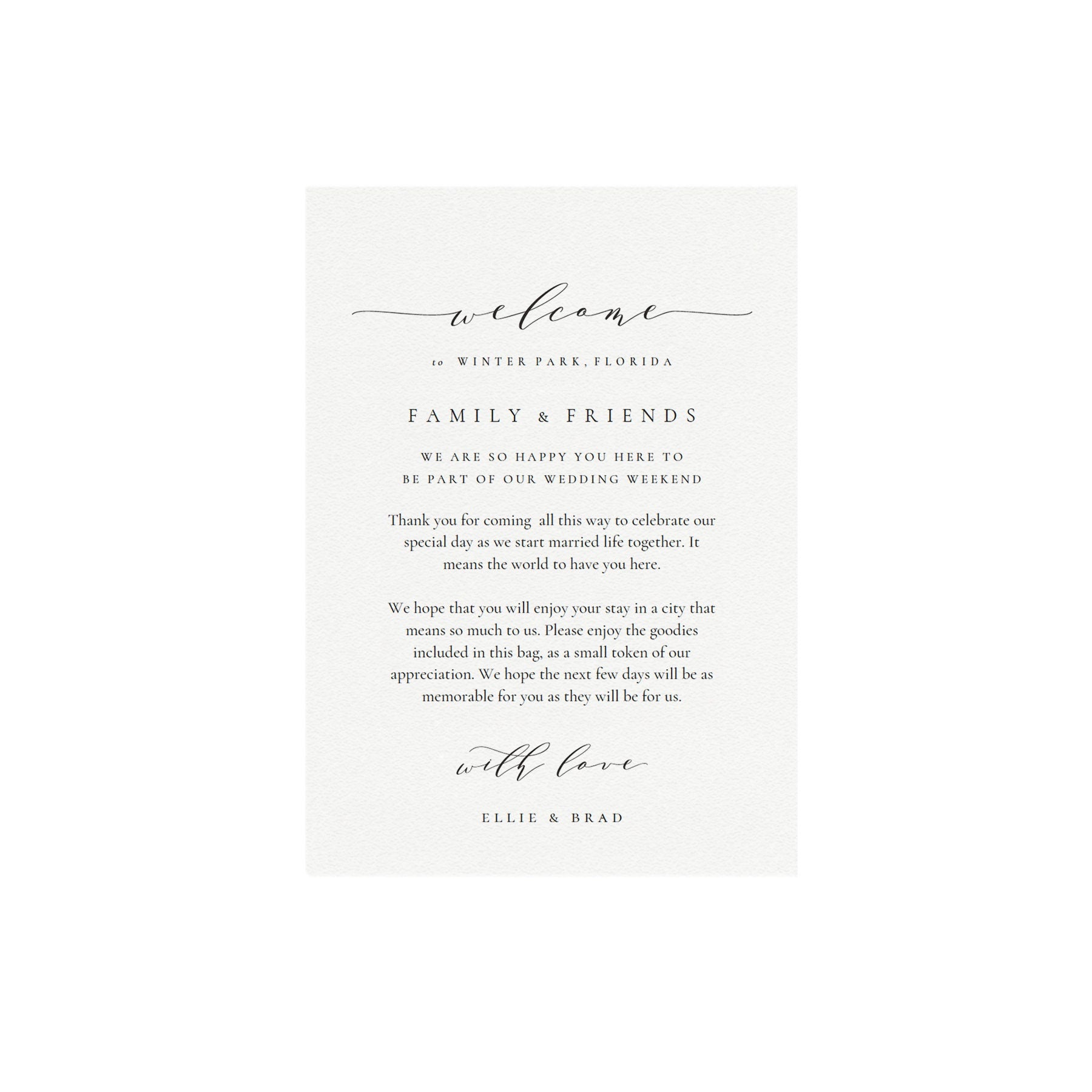 Melia Wedding Welcome Card Template: Elegant Calligraphy (PDF Download)