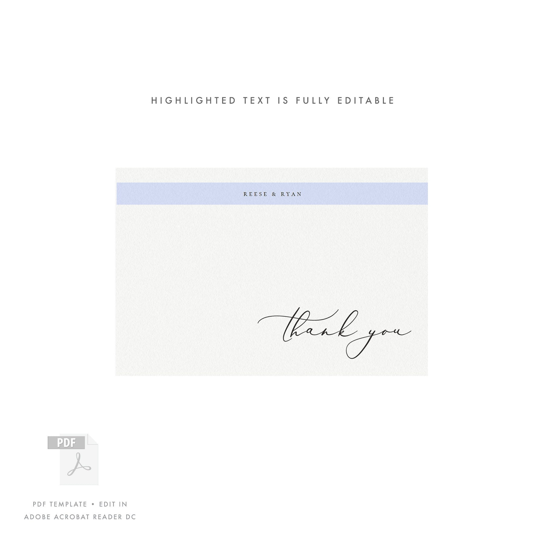 Calligraphy Thank You Card Template: 4x6 Editable Stationery (PDF Instant Download)