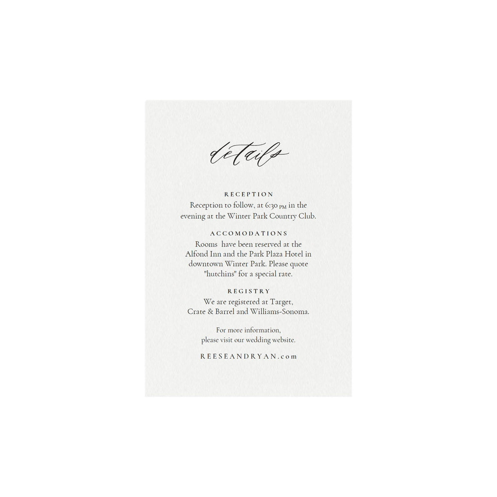 Calligraphy Wedding Details Card: 4-Bar Printable Template (PDF Download)