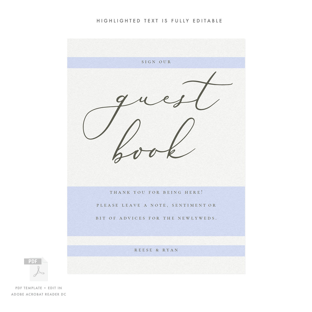 Slate Gray Wedding Guest Book Sign Template: Reese, 5x7 or 8x10 (PDF Instant Download)