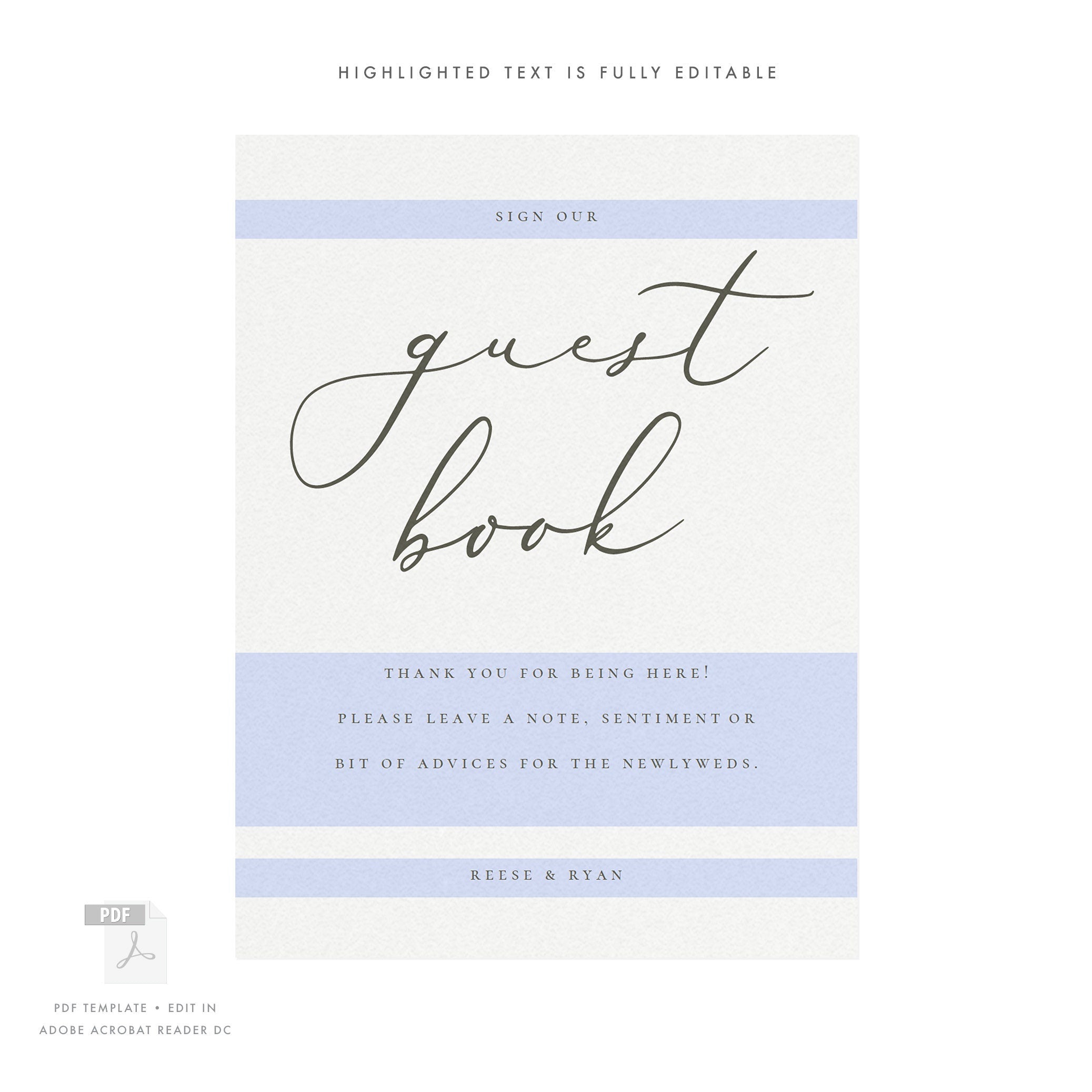 Slate Gray Wedding Guest Book Sign Template: Reese, 5x7 or 8x10 (PDF Instant Download)