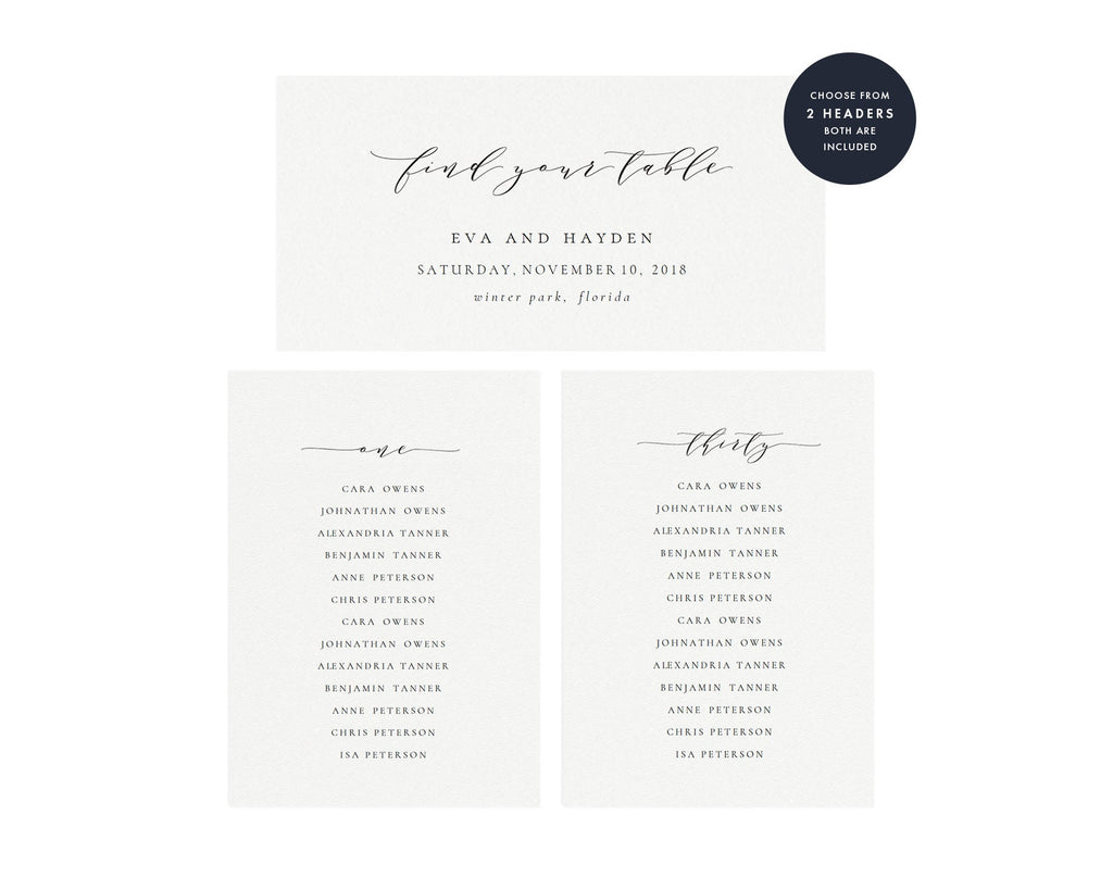 Elegant Hanging Seating Chart Template: Tables 1-30 (Editable PDF)