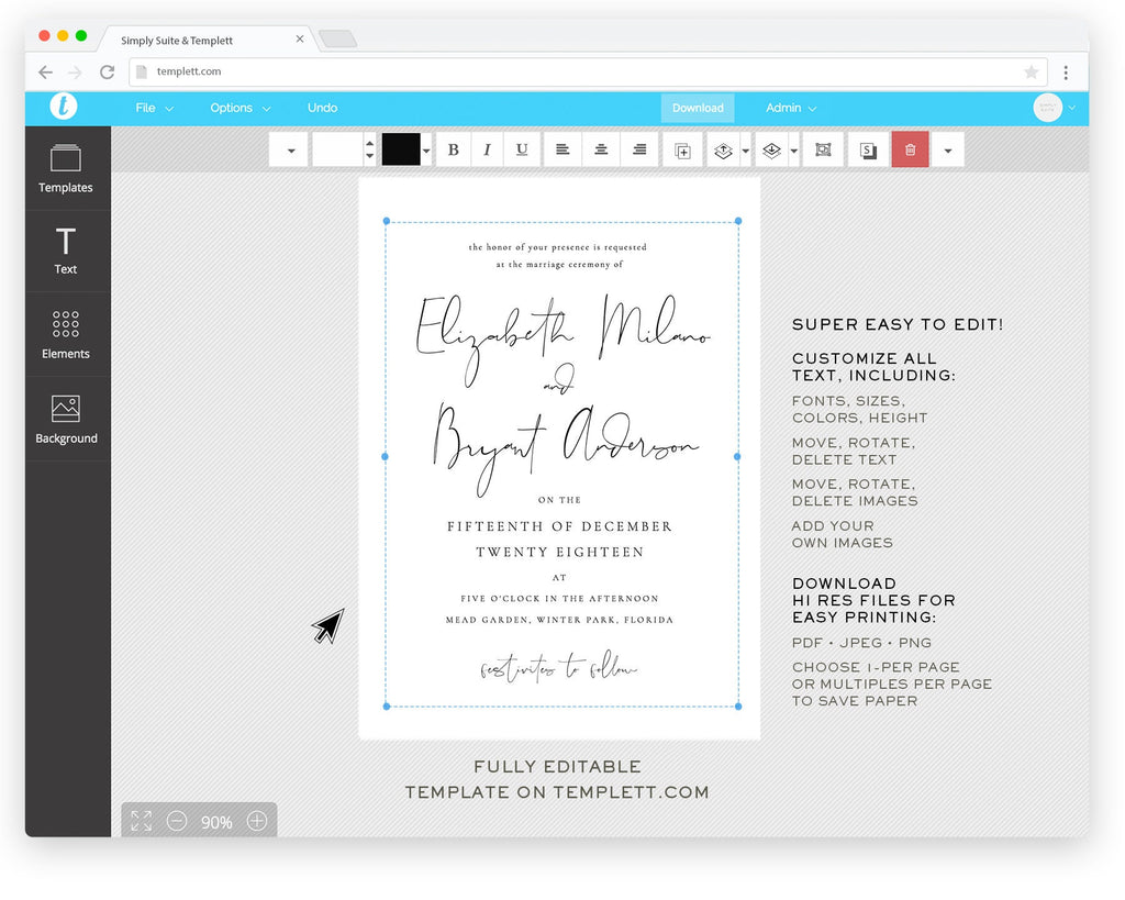 Elegant Calligraphy Wedding Invitation Template: 5x7 Printable (Instant Download)