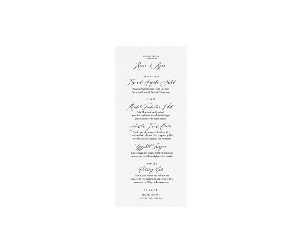 Calligraphy Wedding Menu Template: Elegant 4x9 Printable (Templett)