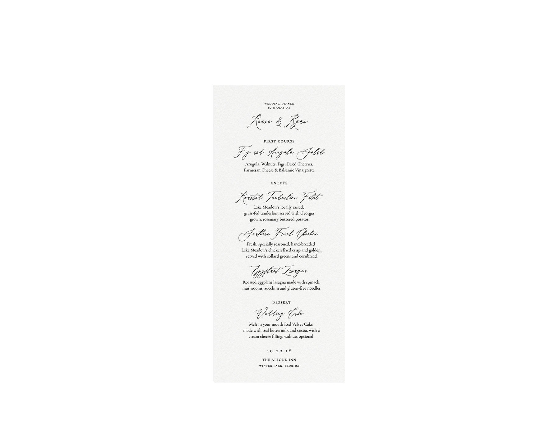 Calligraphy Wedding Menu Template: Elegant 4x9 Printable (Templett)