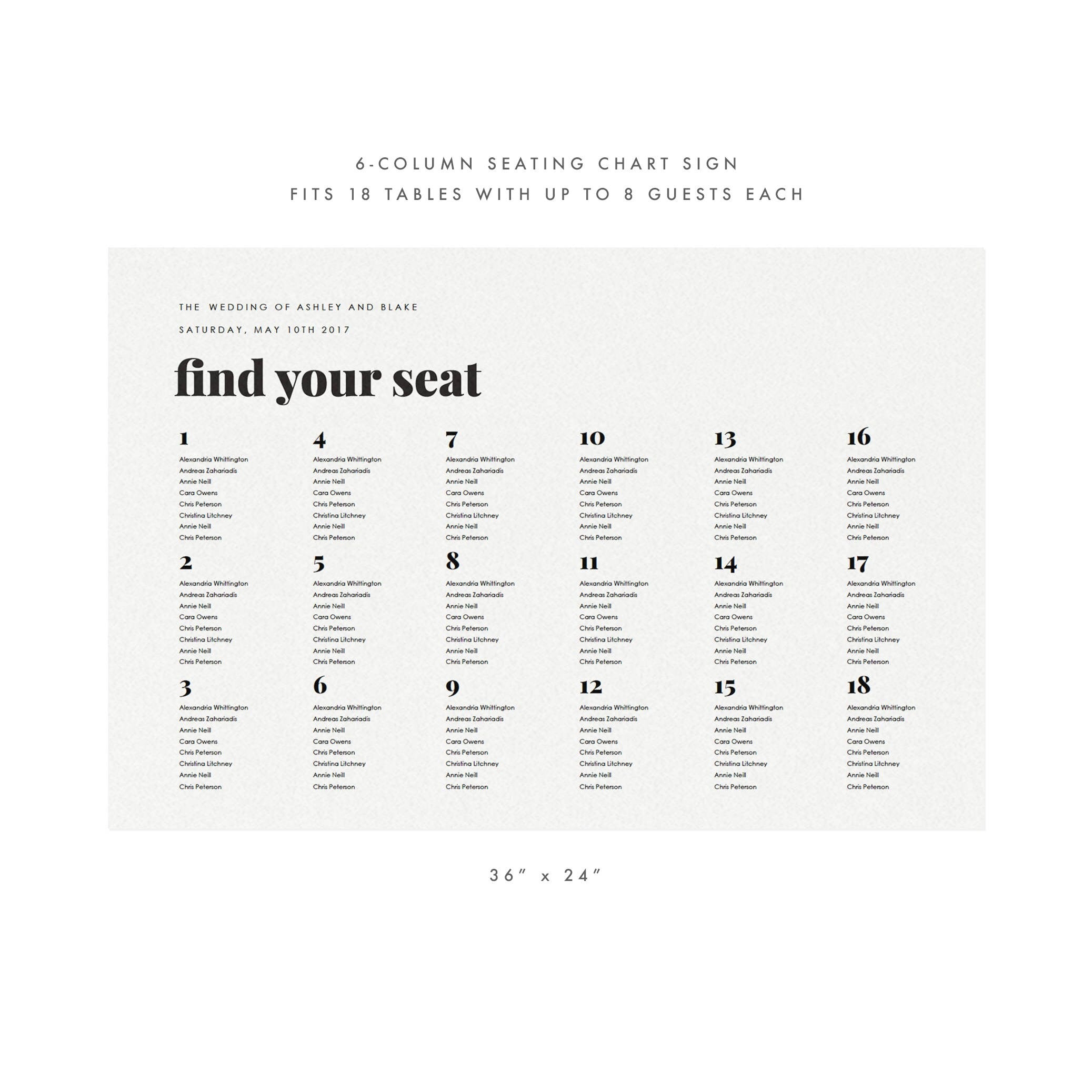 Modern Wedding Seating Chart Sign: Fairfax Printable (PDF Download)
