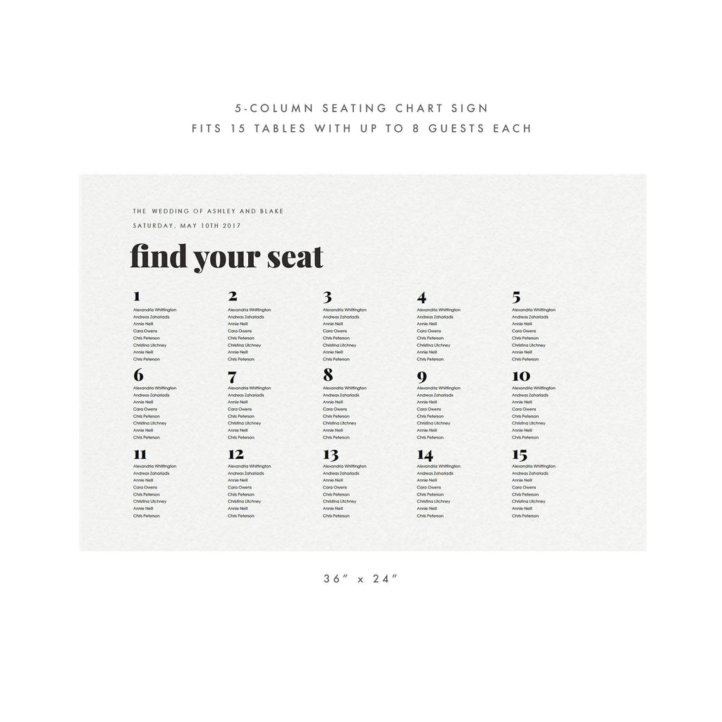 Modern Wedding Seating Chart Sign: Fairfax Printable (PDF Download)