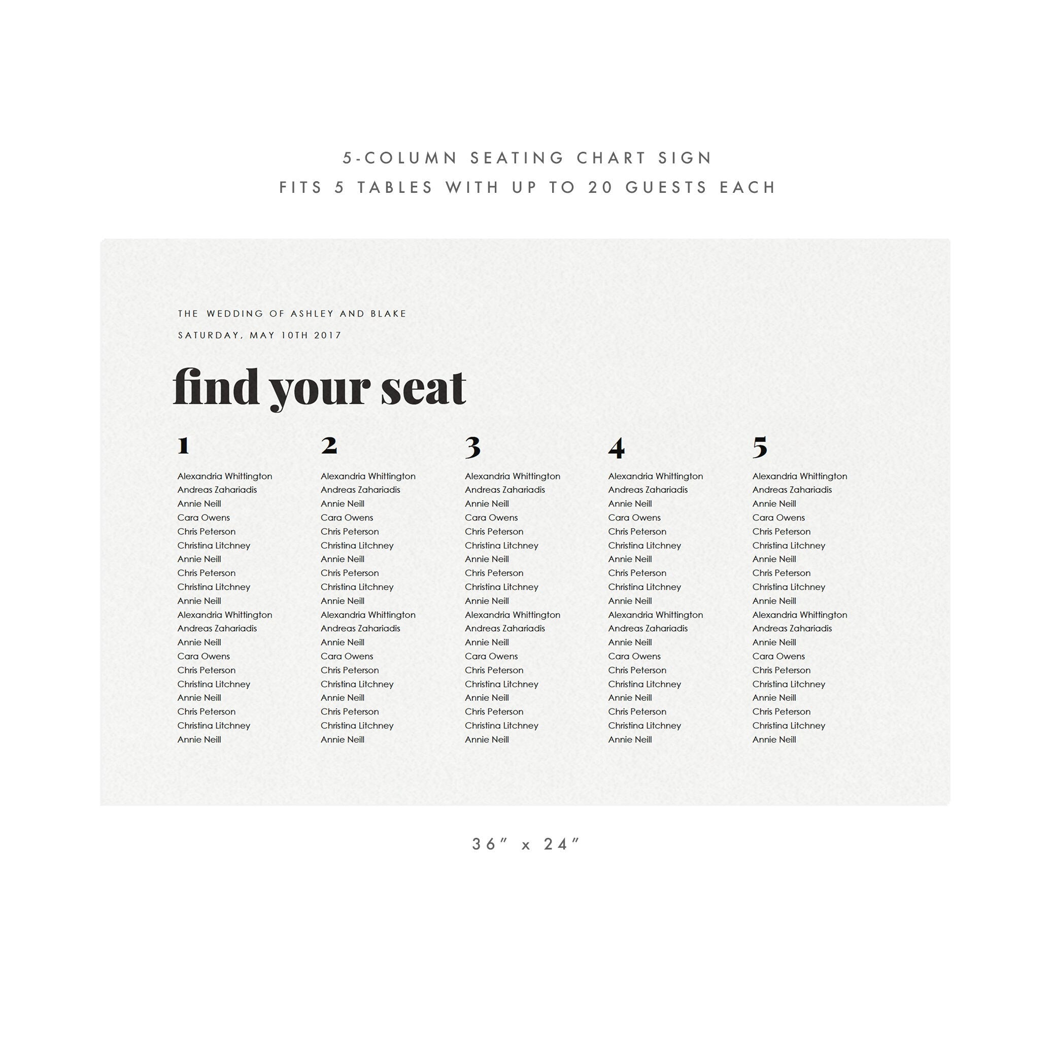 Modern Wedding Seating Chart Sign: Fairfax Printable (PDF Download)