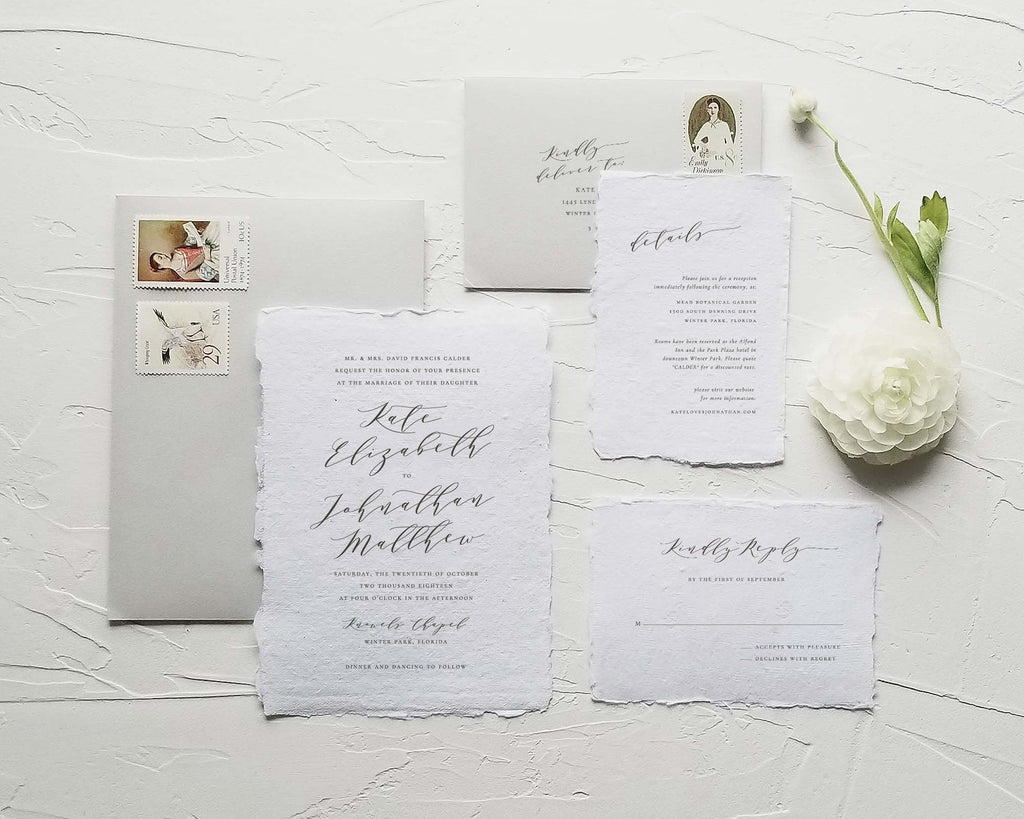 Slate Gray Wedding Invitation Suite: Minimalist Calligraphy (DIY Printable)