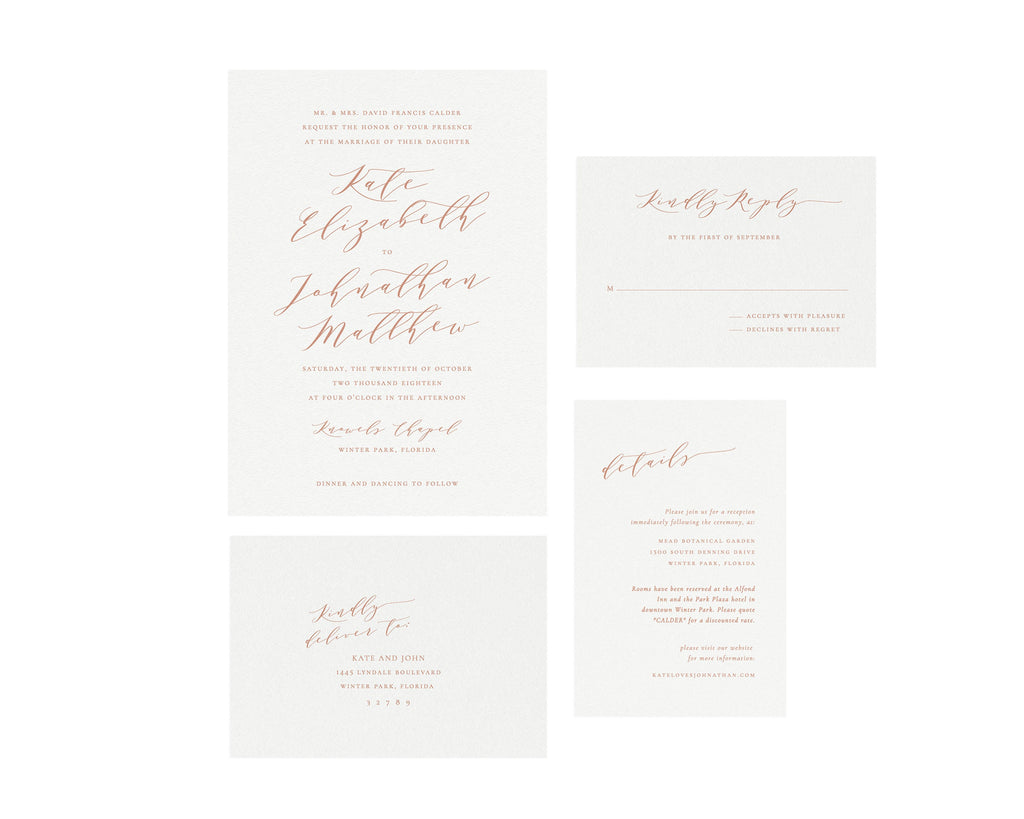Blush Wedding Invitation Suite: Minimalist Calligraphy, 4-Piece (Digital Download)