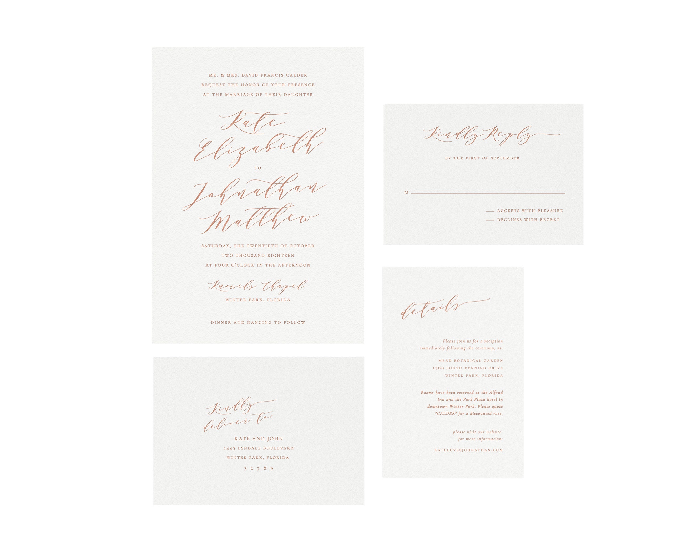 Blush Wedding Invitation Suite: Minimalist Calligraphy, 4-Piece (Digital Download)