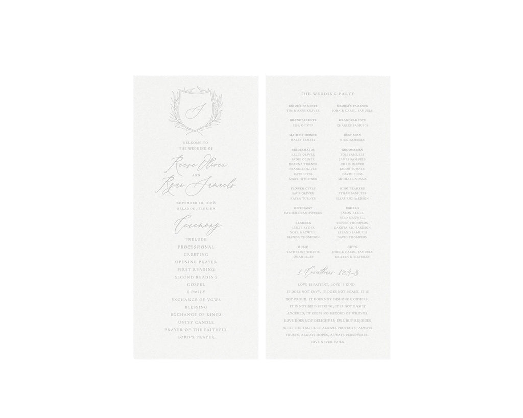 Calligraphy Monogram Wedding Program Template: Gray Fine Art (Digital Download)