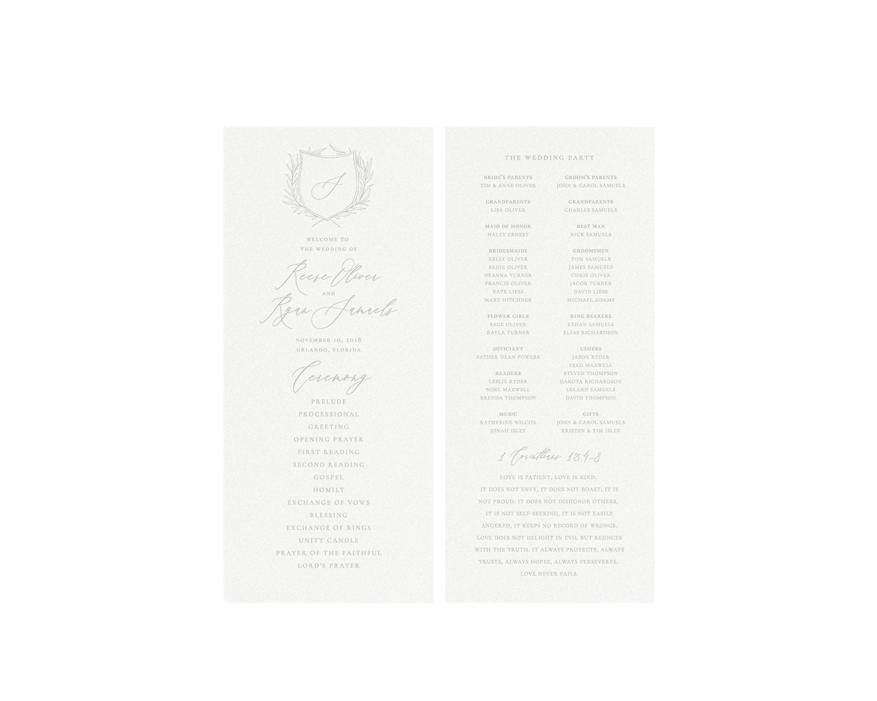 Calligraphy Monogram Wedding Program Template: Gray Fine Art (Digital Download)