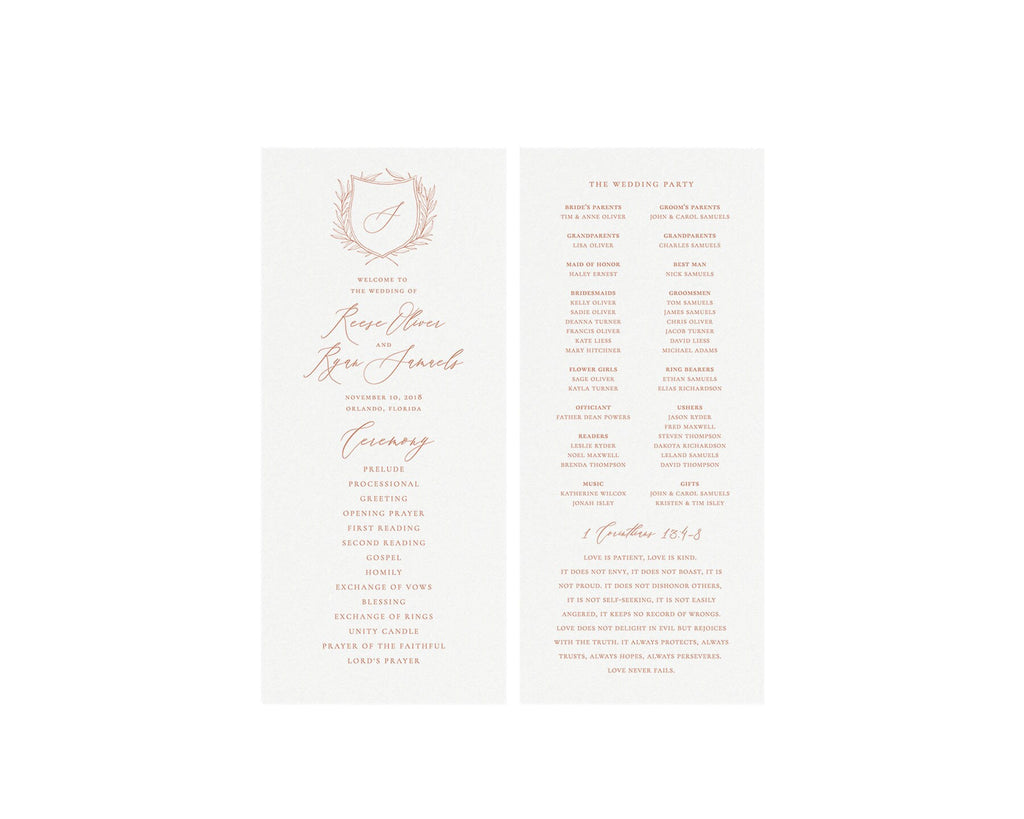 Blush Wedding Program Template: Calligraphy Monogram (Digital Download)