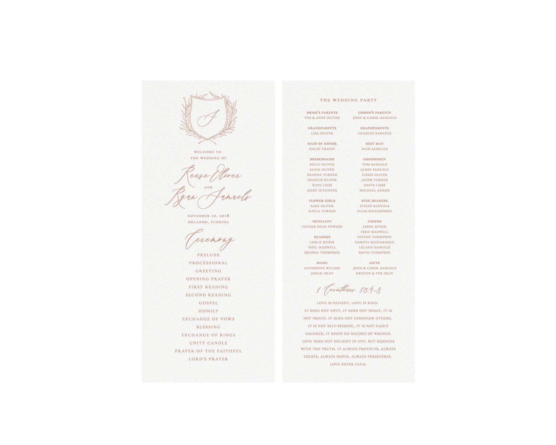 Blush Wedding Program Template: Calligraphy Monogram (Digital Download)