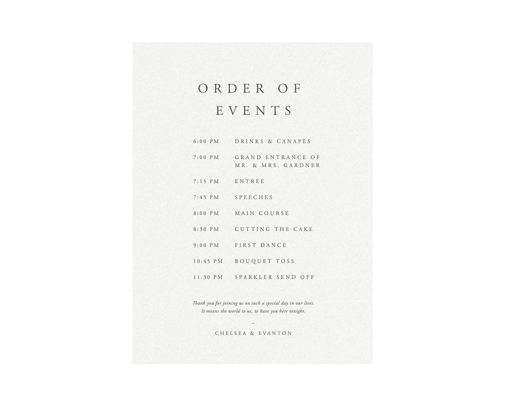 Classic Wedding Order of Events Sign: Printable Reception Template
