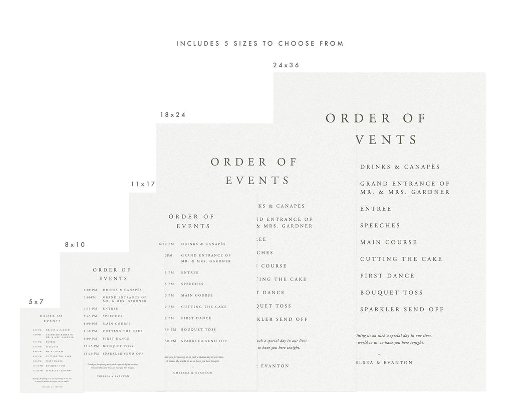 Classic Wedding Order of Events Sign: Printable Reception Template
