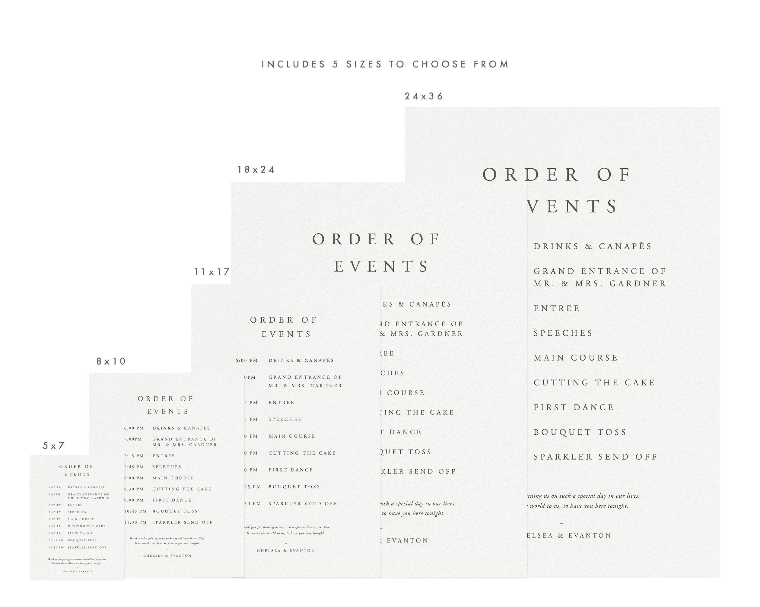 Classic Wedding Order of Events Sign: Printable Reception Template