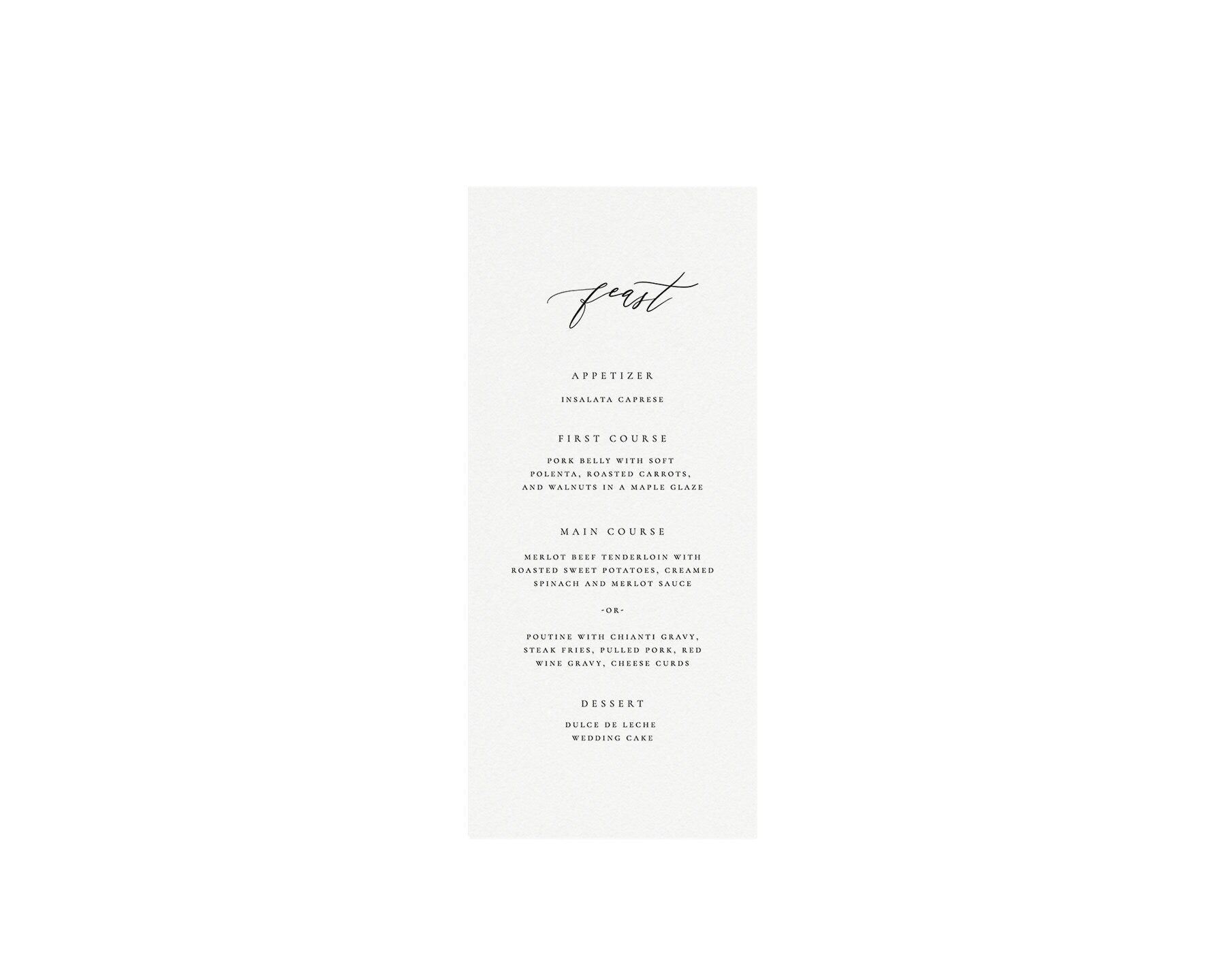 Elegant Calligraphy Wedding Menu Template: Reese, 3.75x9, 5x7 (Digital Download)
