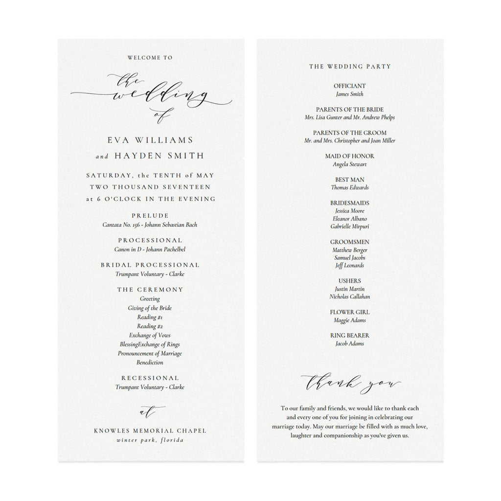 Calligraphy Wedding Program Template: Black, Editable PDF (Instant Download)