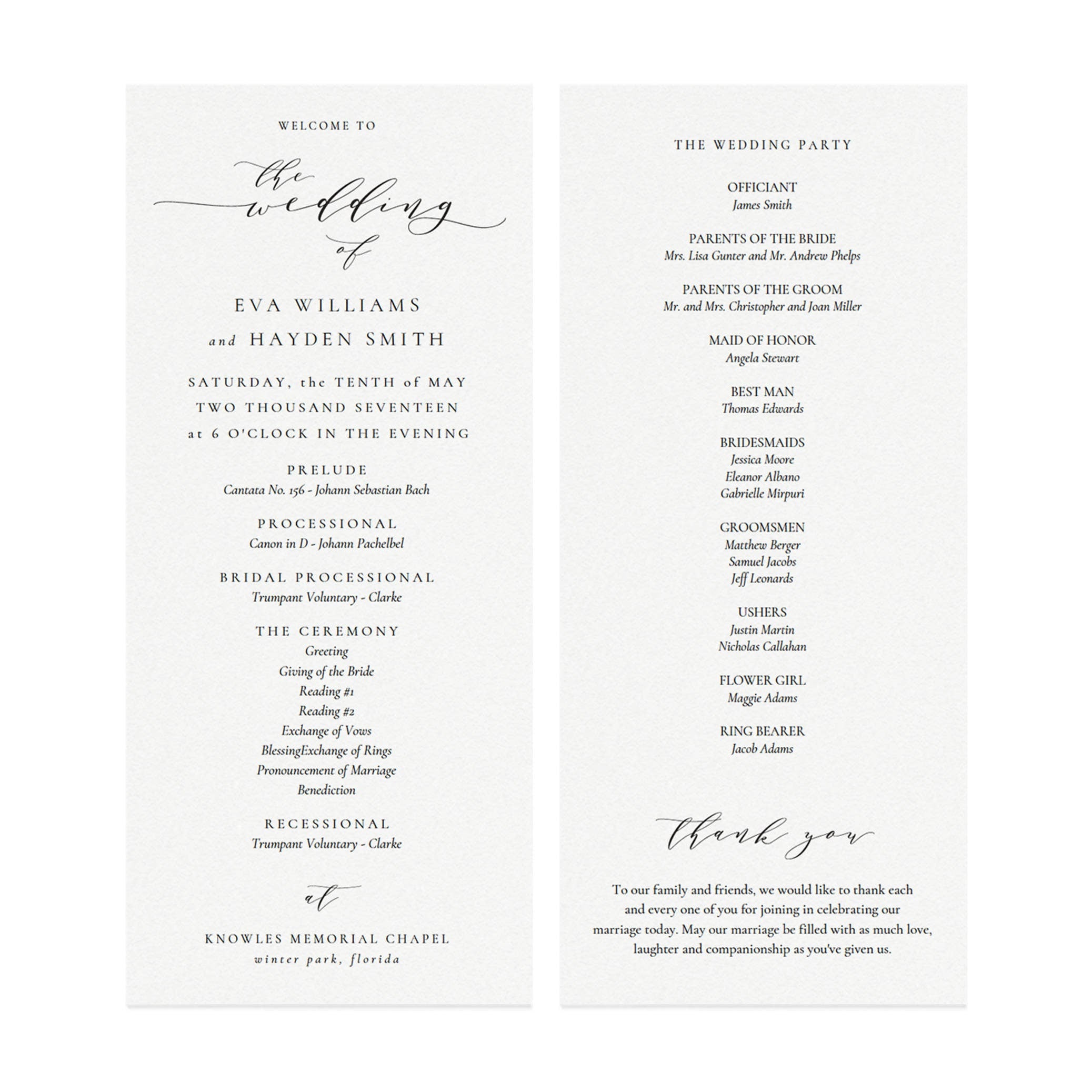 Calligraphy Wedding Program Template: Black, Editable PDF (Instant Download)