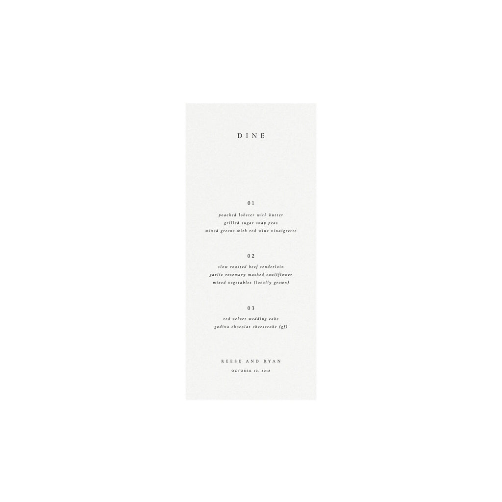 Minimalist Wedding Menu Template: Reese 4x9 Printable (Digital Download)