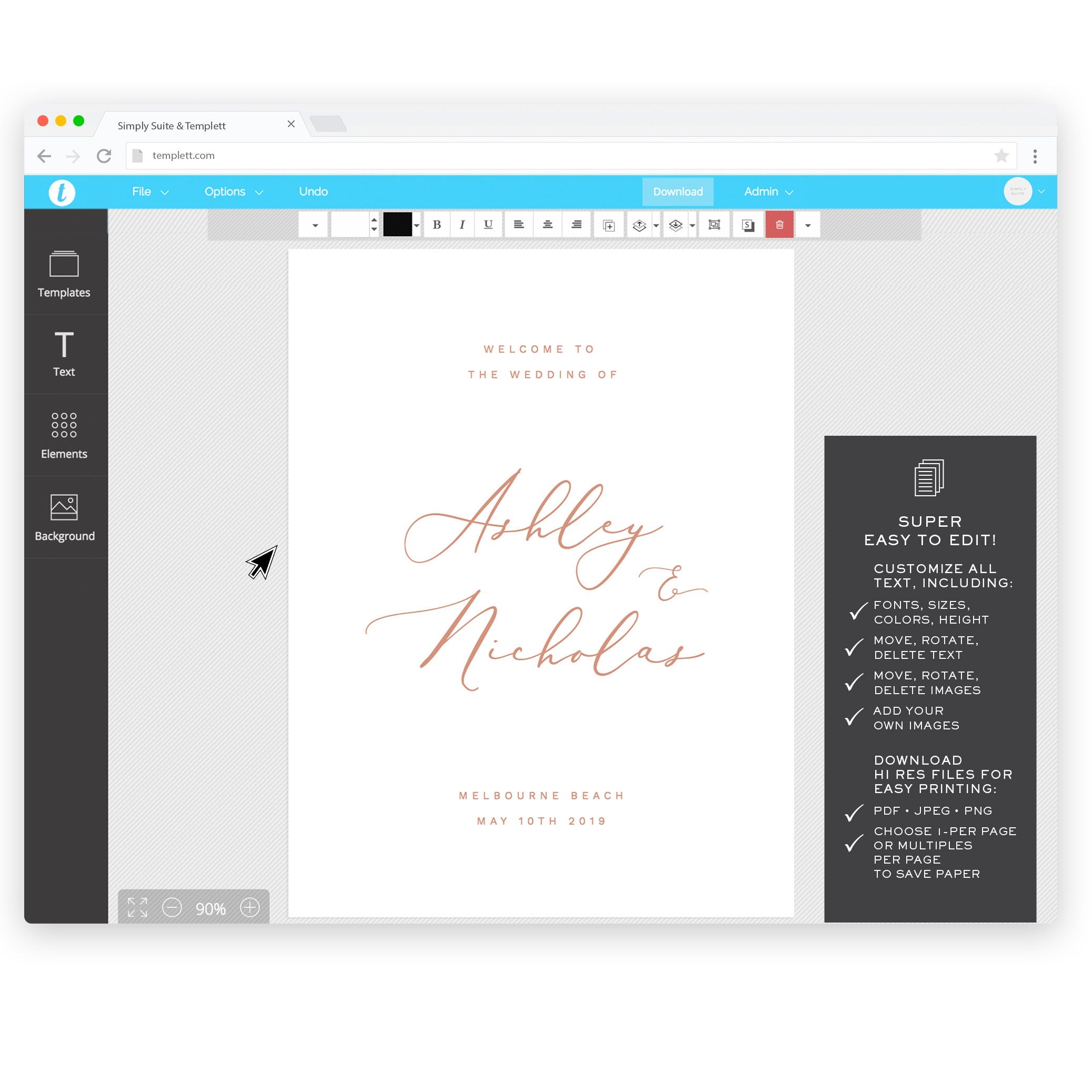Modern Calligraphy Wedding Welcome Sign Template (Instant Download)