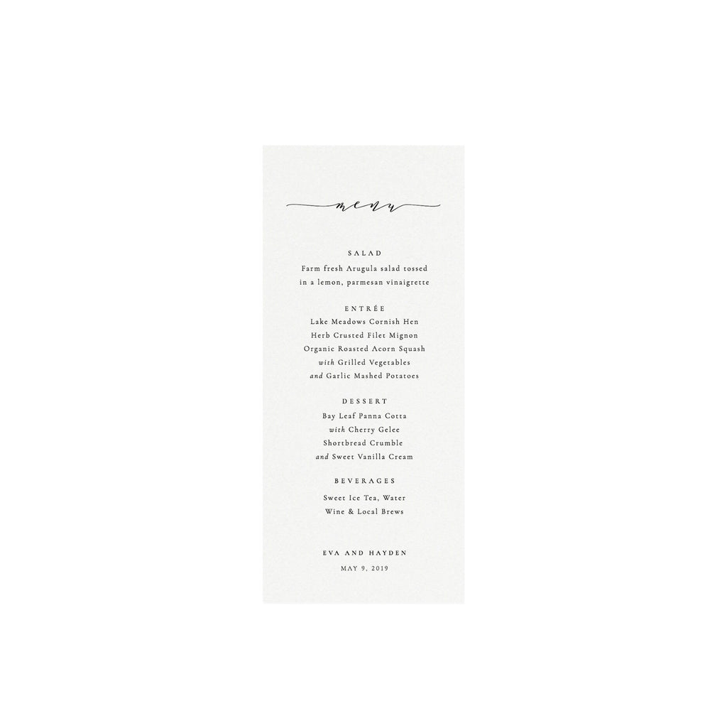 Minimalist Wedding Menu Template 4x9: Elegant Printable Dinner (Instant Download)