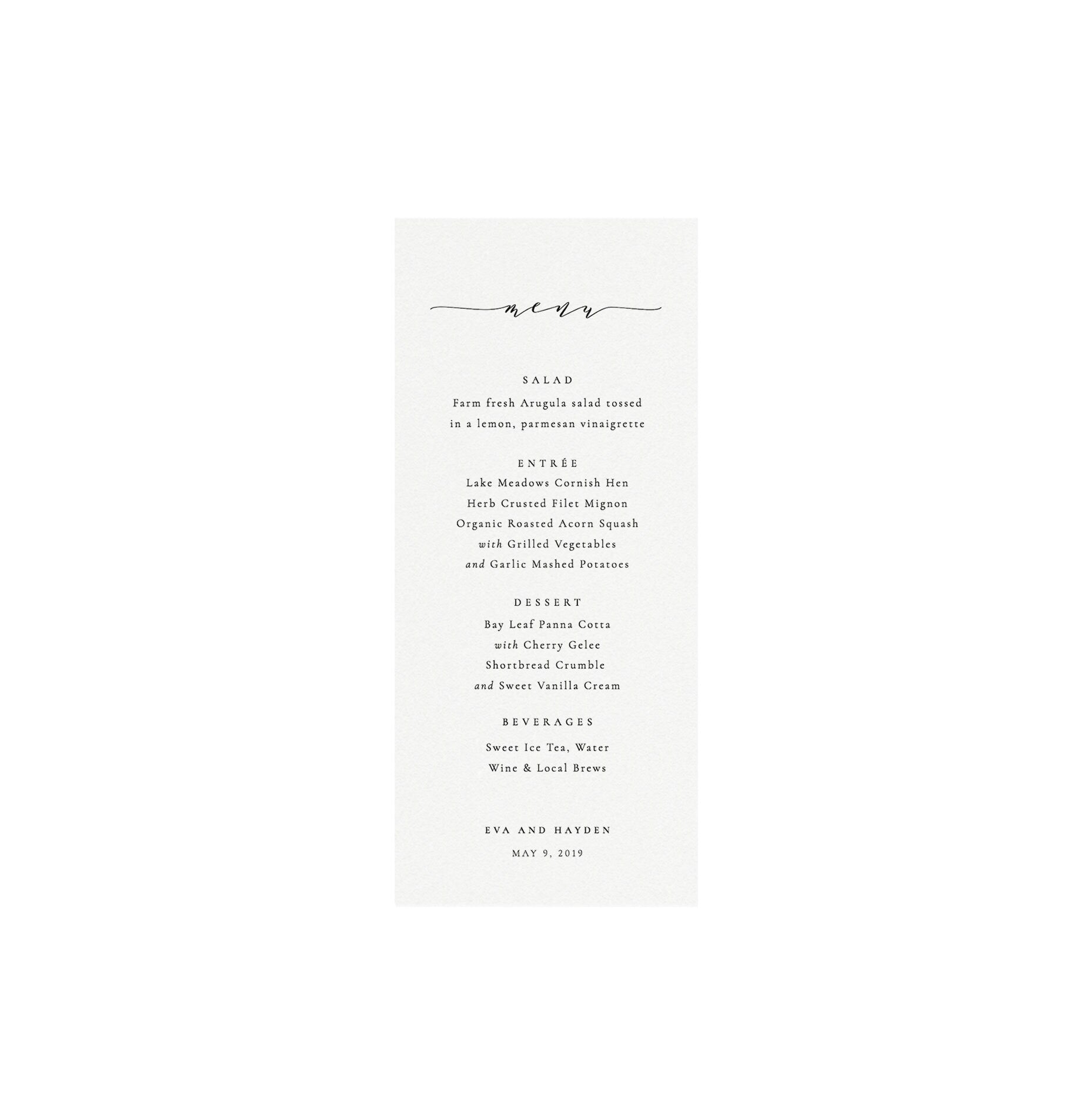 Minimalist Wedding Menu Template 4x9: Elegant Printable Dinner (Instant Download)