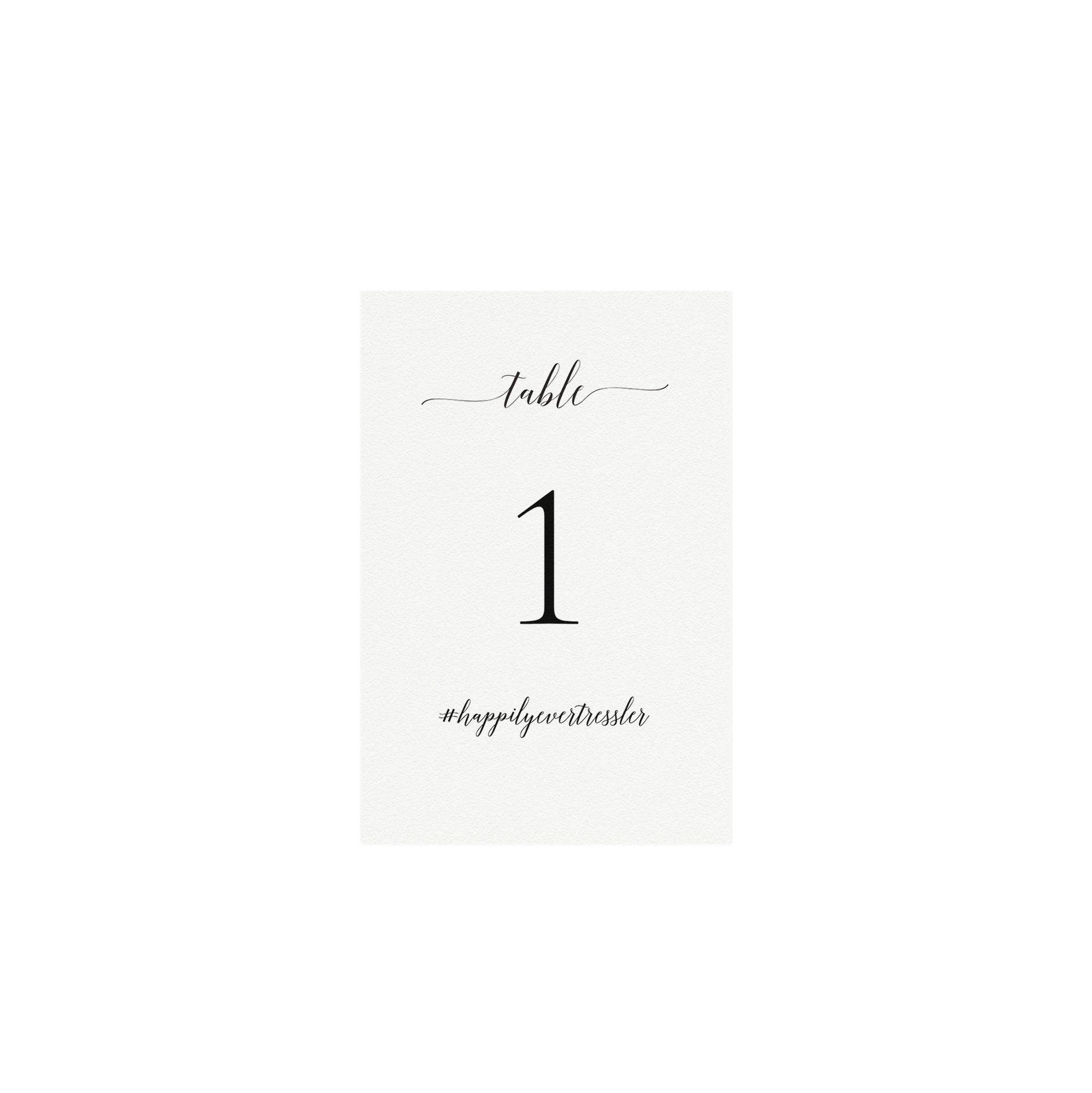 Wedding Table Numbers with Hashtag: Script Font (Digital Download)