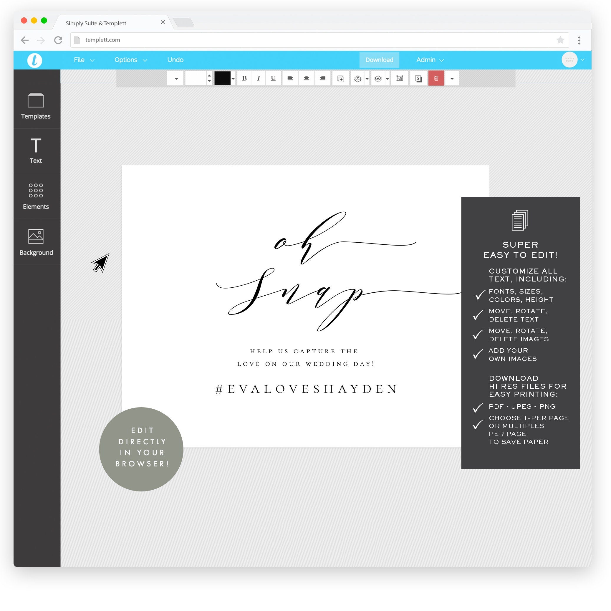 Calligraphy Oh Snap Wedding Sign: Minimalist Social Media (Digital Download)