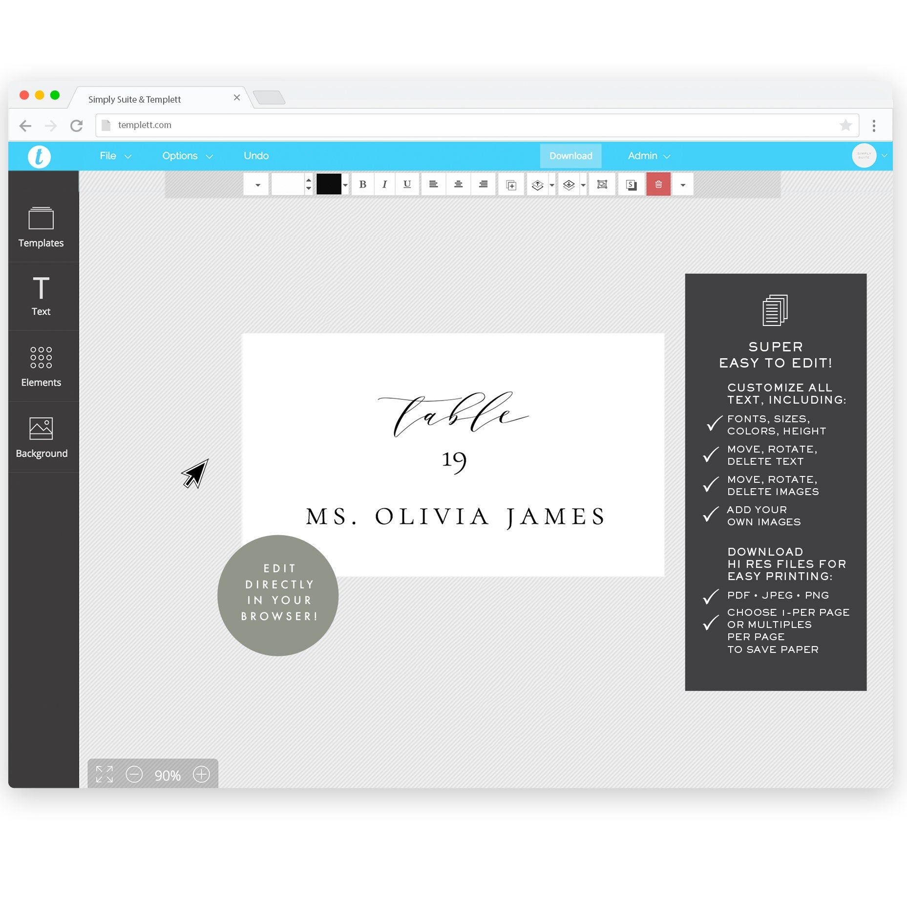 Melia: Printable Escort Card Template, 3.5x2, Wedding Escort Cards, Dinner Escort Cards, Seating Chart Alternative Templett Instant Download