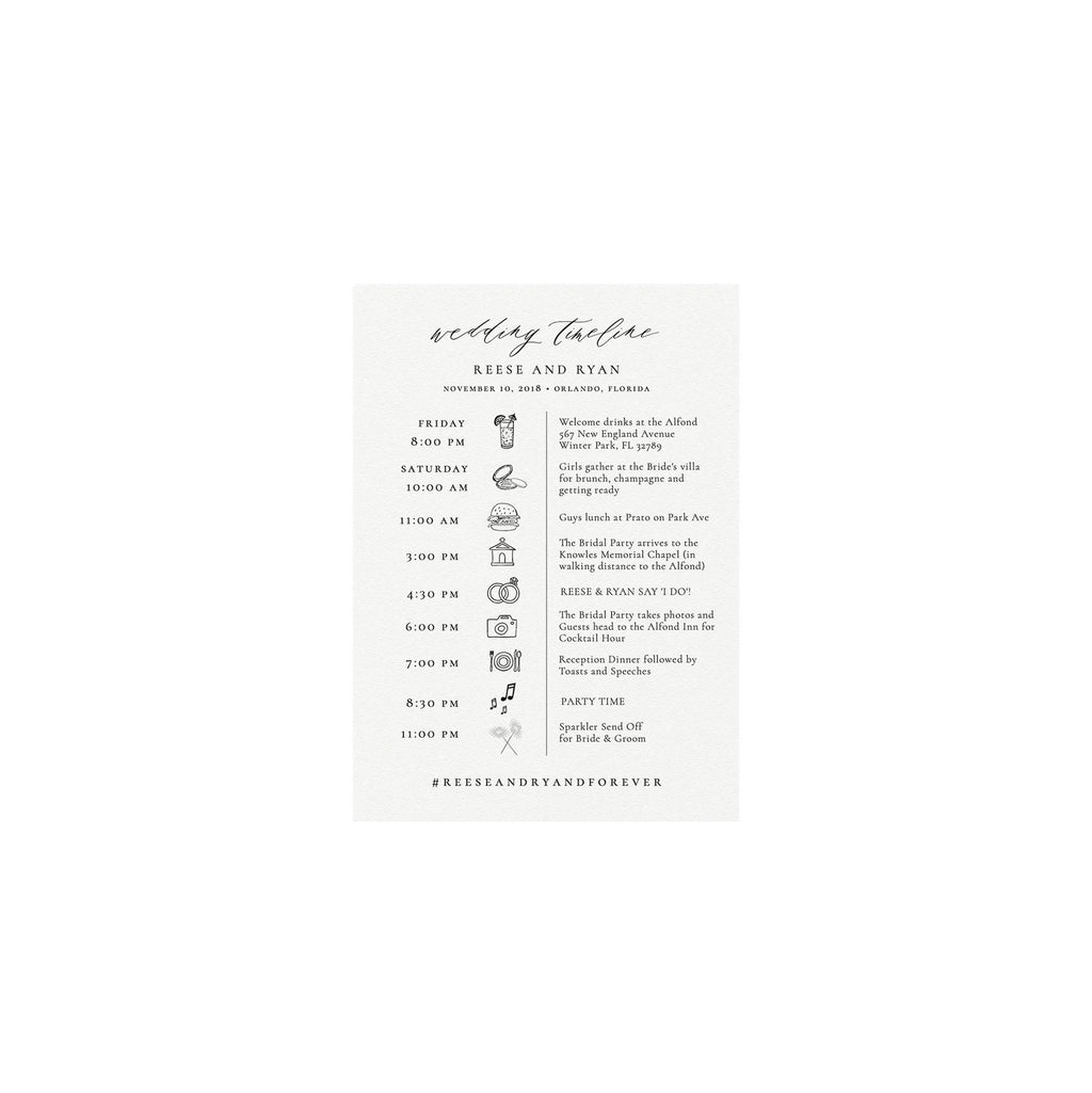 Wedding Timeline Template: Reese, 5x7 with Icons (DIY, Instant Download)