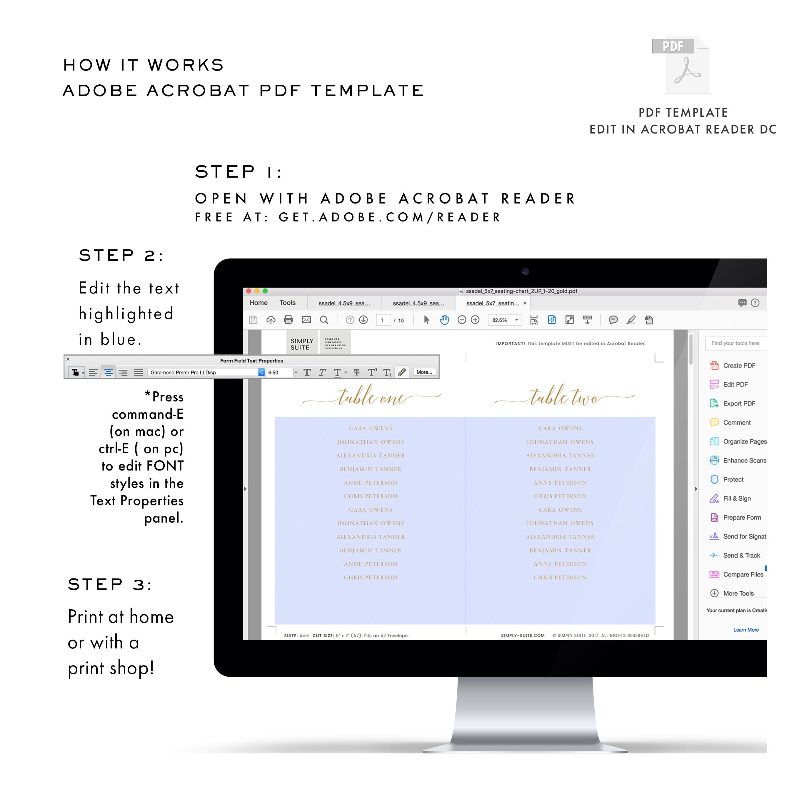 Gold Wedding Seating Chart Template: Tables 1-20 (PDF Download)