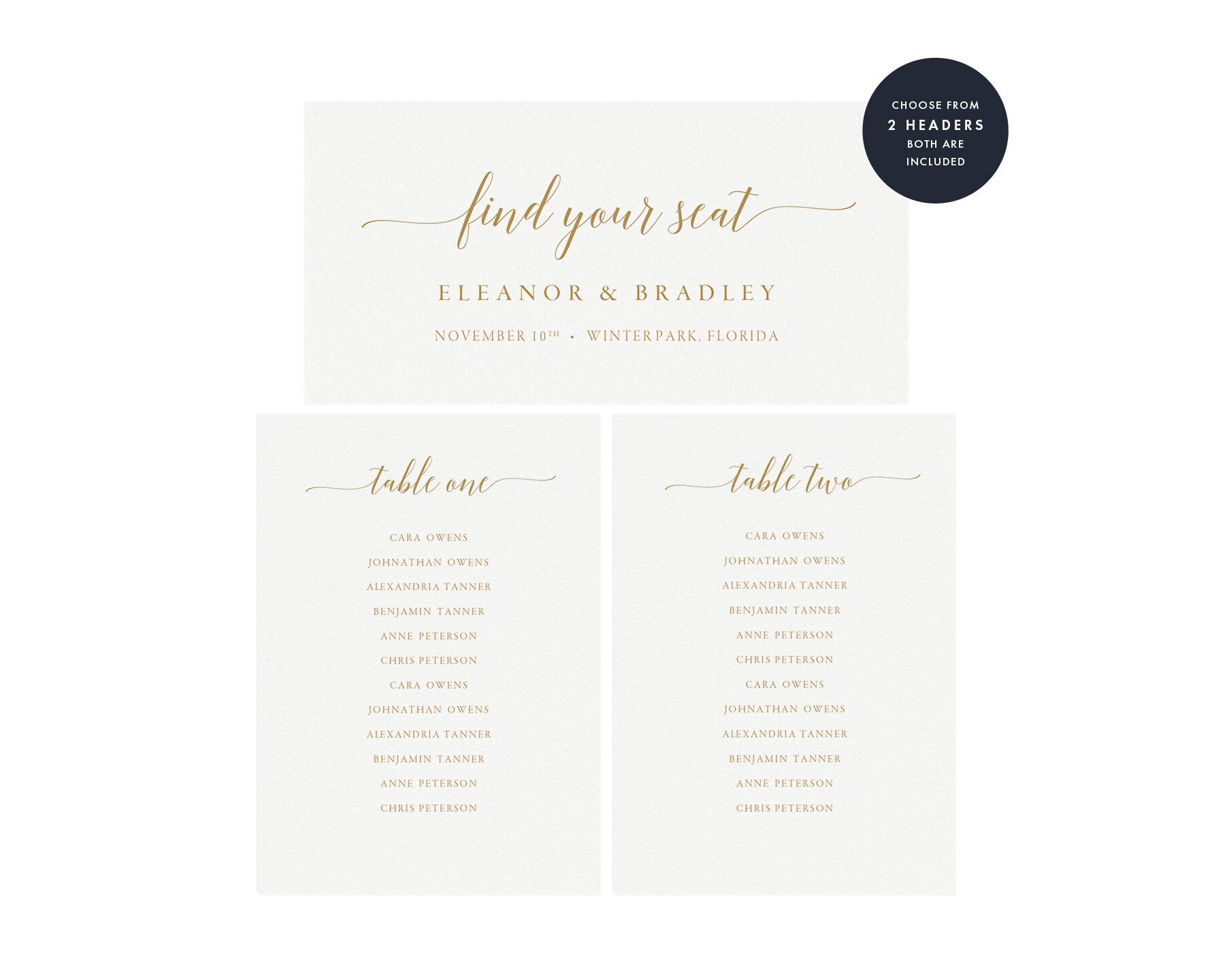 Gold Wedding Seating Chart Template: Tables 1-20 (PDF Download)