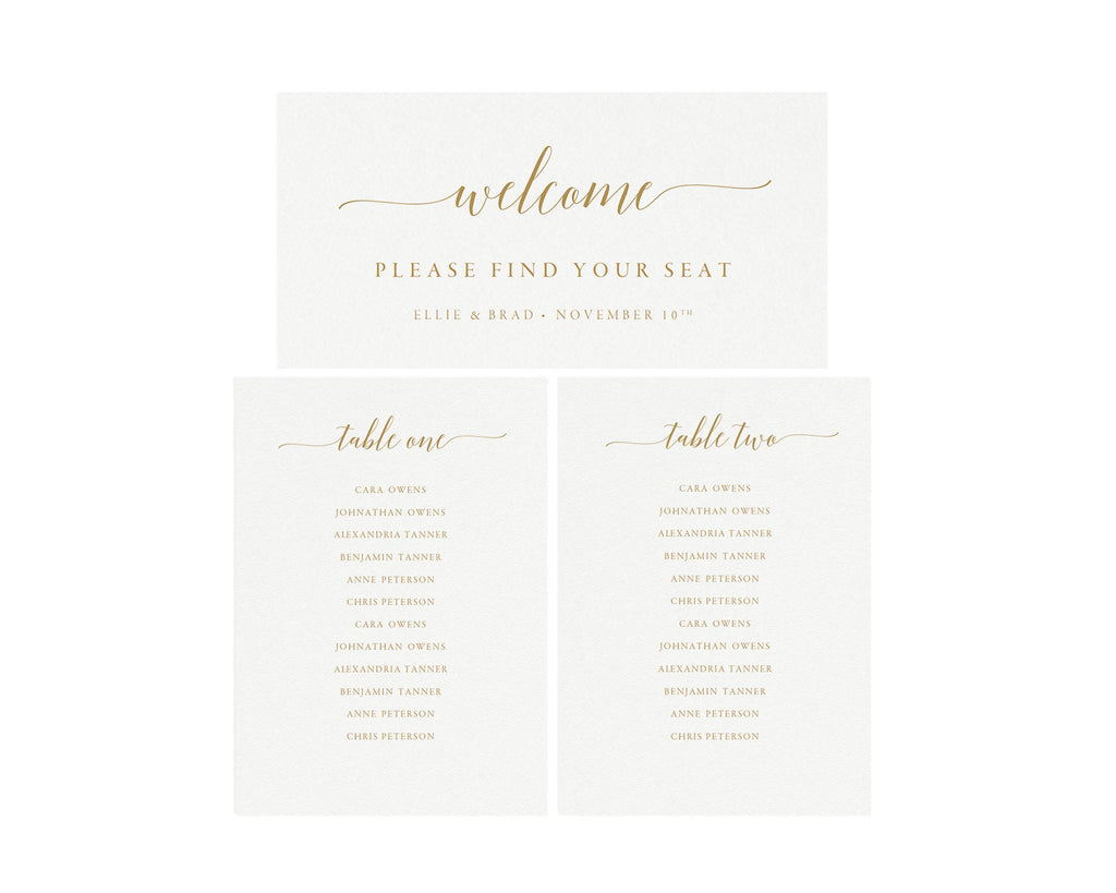 Gold Wedding Seating Chart Template: Tables 1-20 (PDF Download)