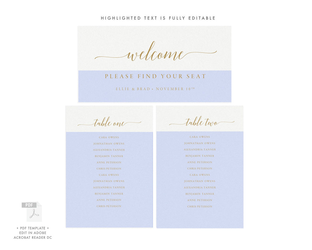 Gold Wedding Seating Chart Template: Tables 1-20 (PDF Download)
