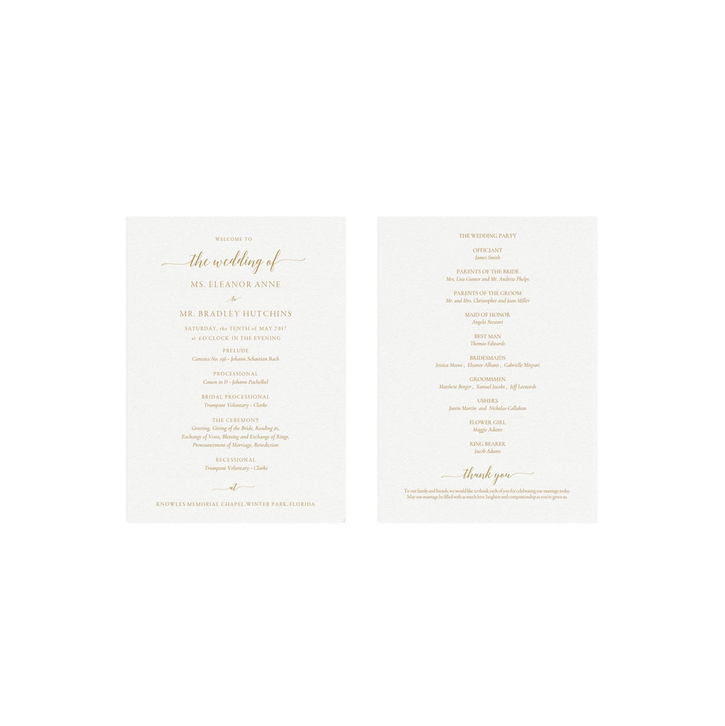 Gold Elegant Wedding Program Template: Editable 5x7 PDF (Instant Download)