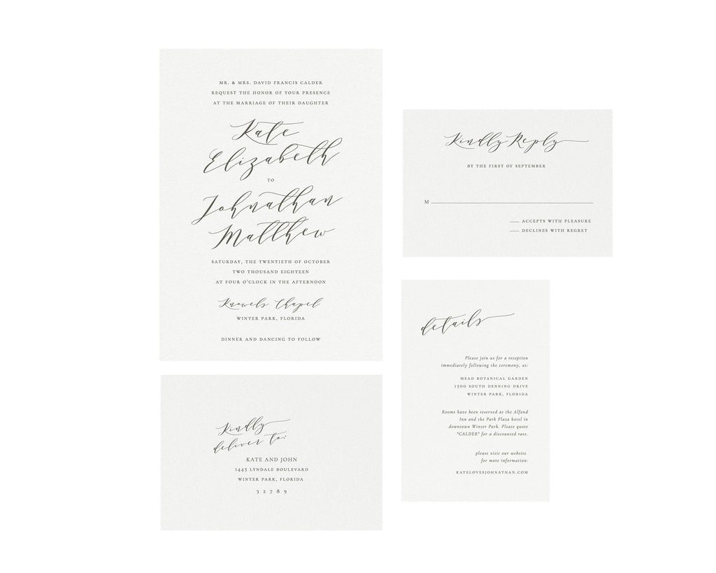 Slate Gray Wedding Invitation Suite: Minimalist Calligraphy (DIY Printable)