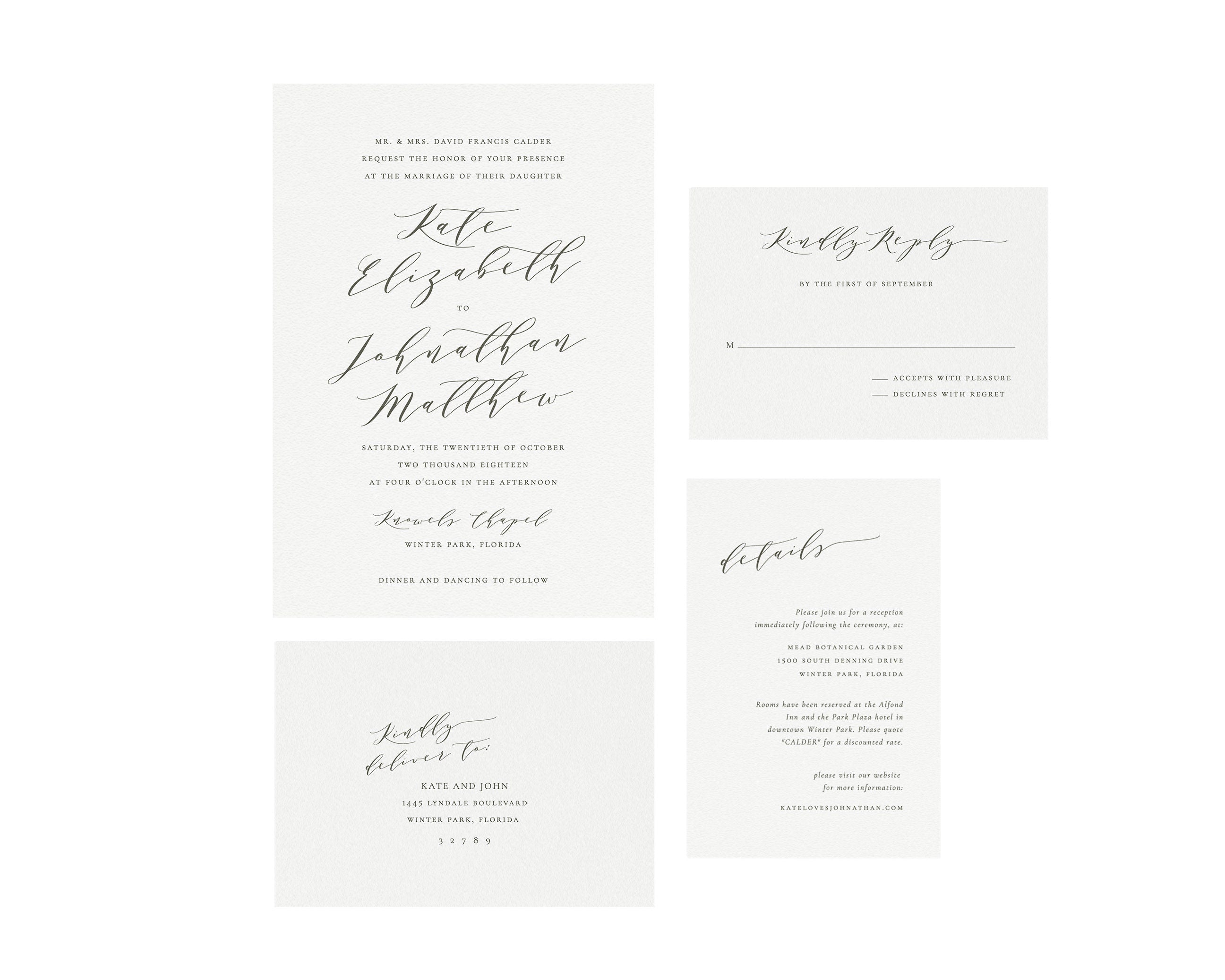 Slate Gray Wedding Invitation Suite: Minimalist Calligraphy (DIY Printable)