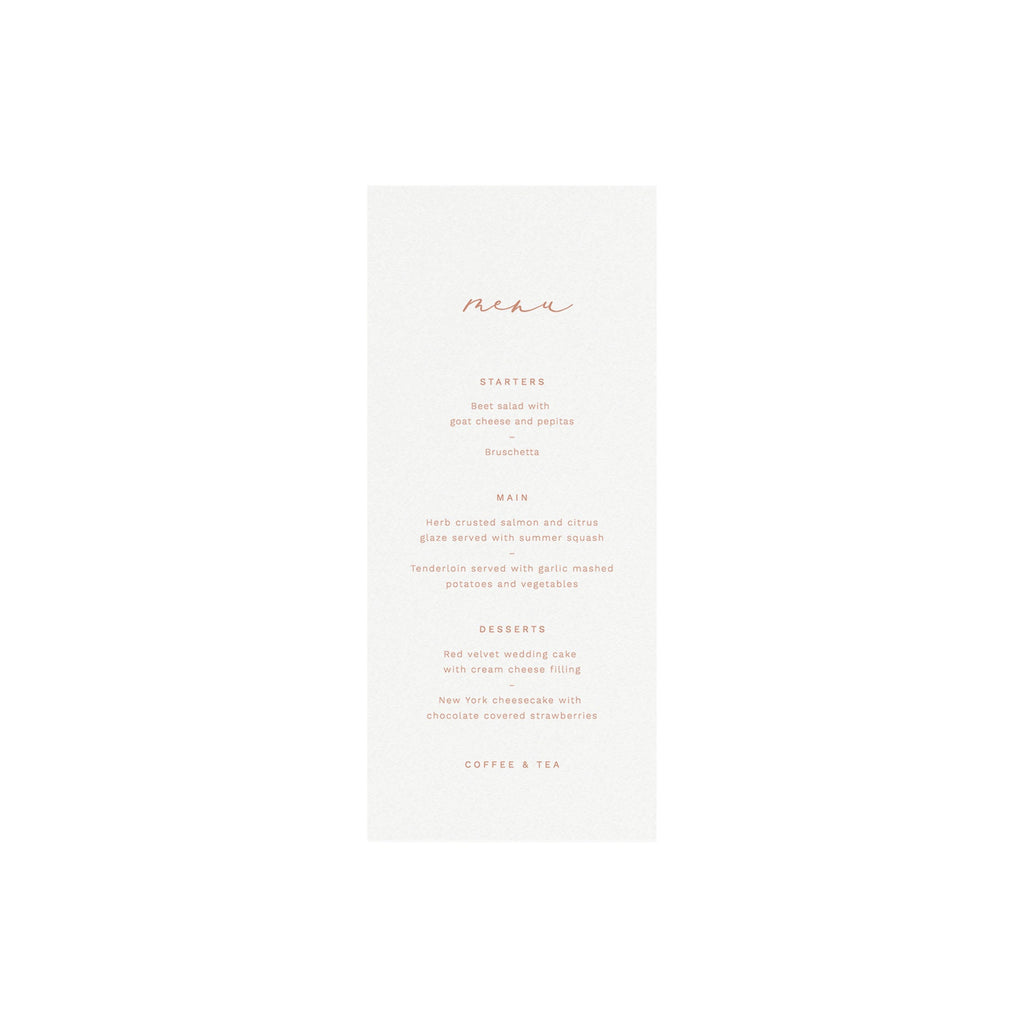 Blush Calligraphy Wedding Menu Template: 4x9 Printable (Instant Download)
