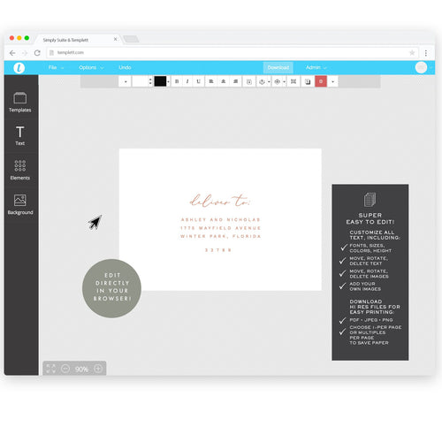 Blush Wedding RSVP Envelope Template: Printable 4BAR Calligraphy (Digital Download)
