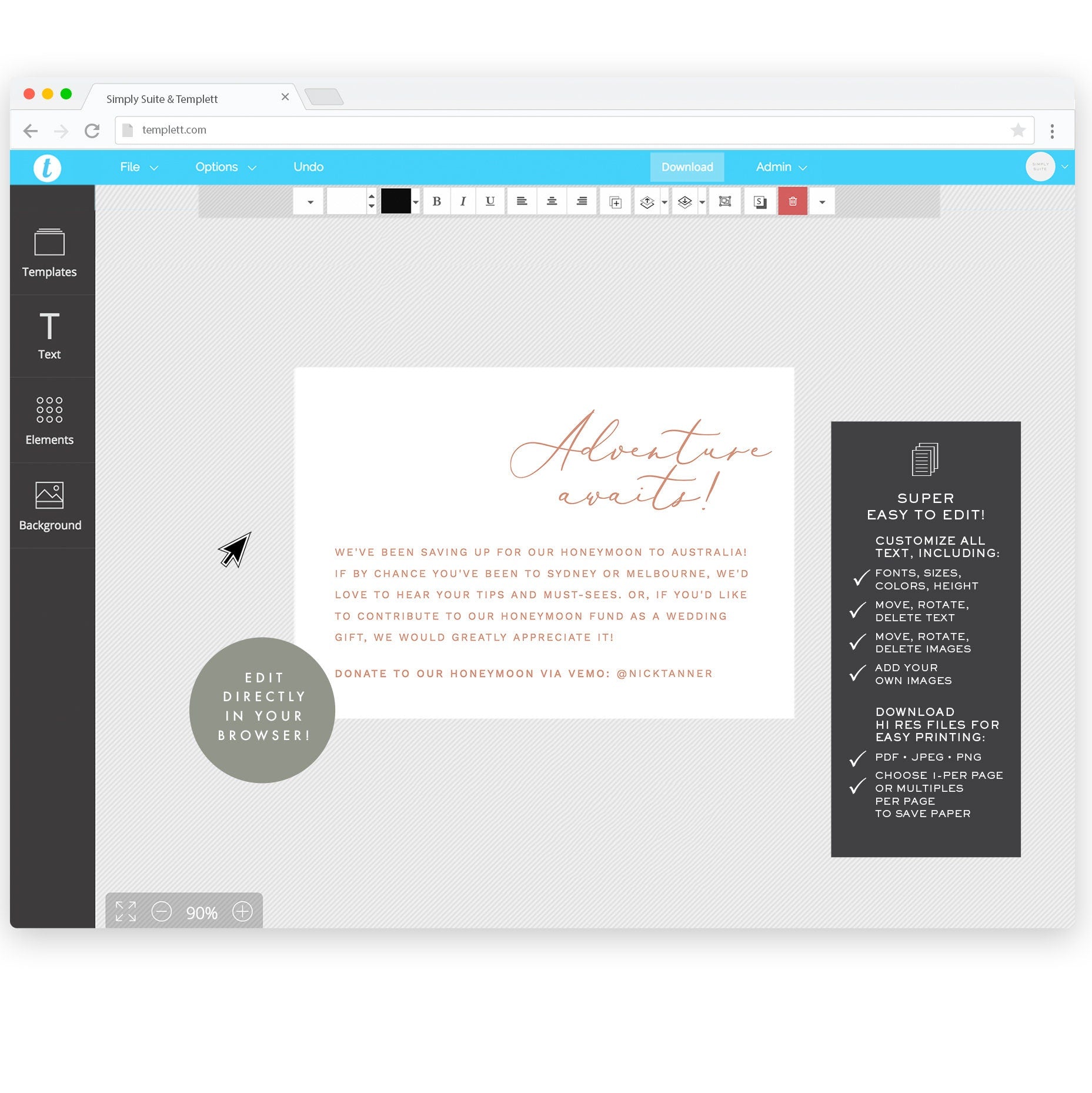 Blush Honeymoon Fund Card Template: Calligraphy Wedding Registry (Digital Download)