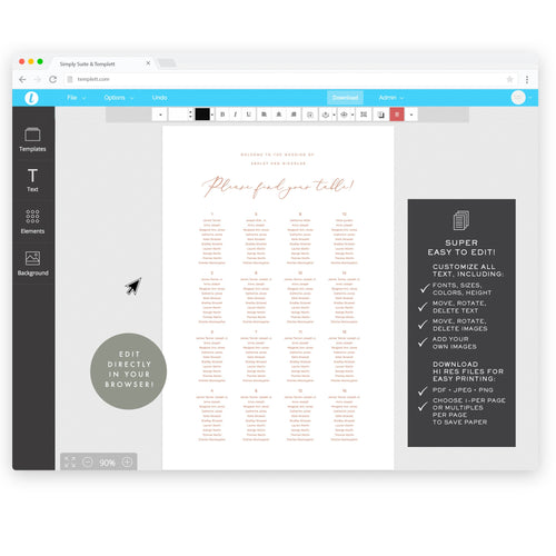 Blush Wedding Reception Templates Bundle: Seating Chart, Menu, Place Card (Digital Download)