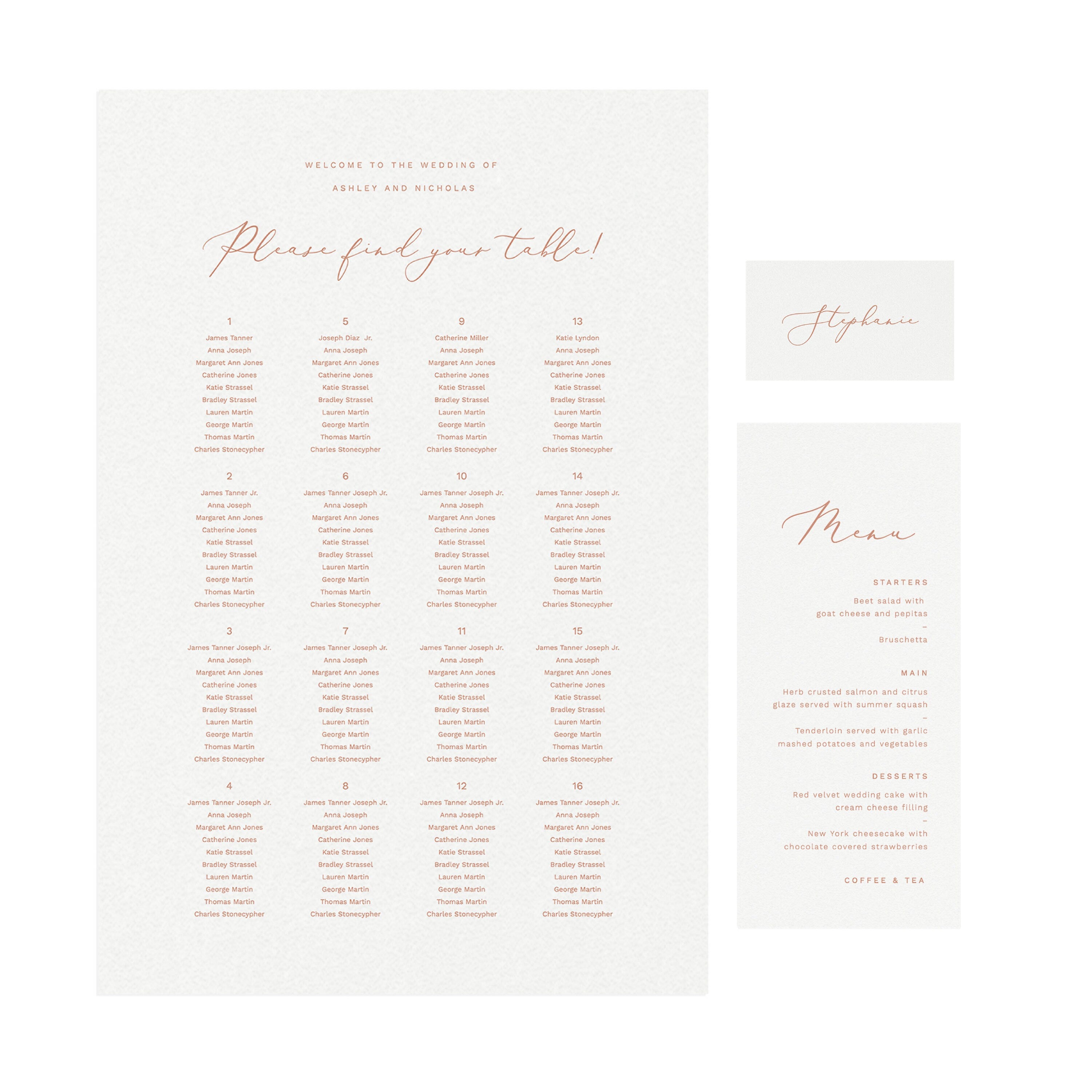 Blush Wedding Reception Templates Bundle: Seating Chart, Menu, Place Card (Digital Download)
