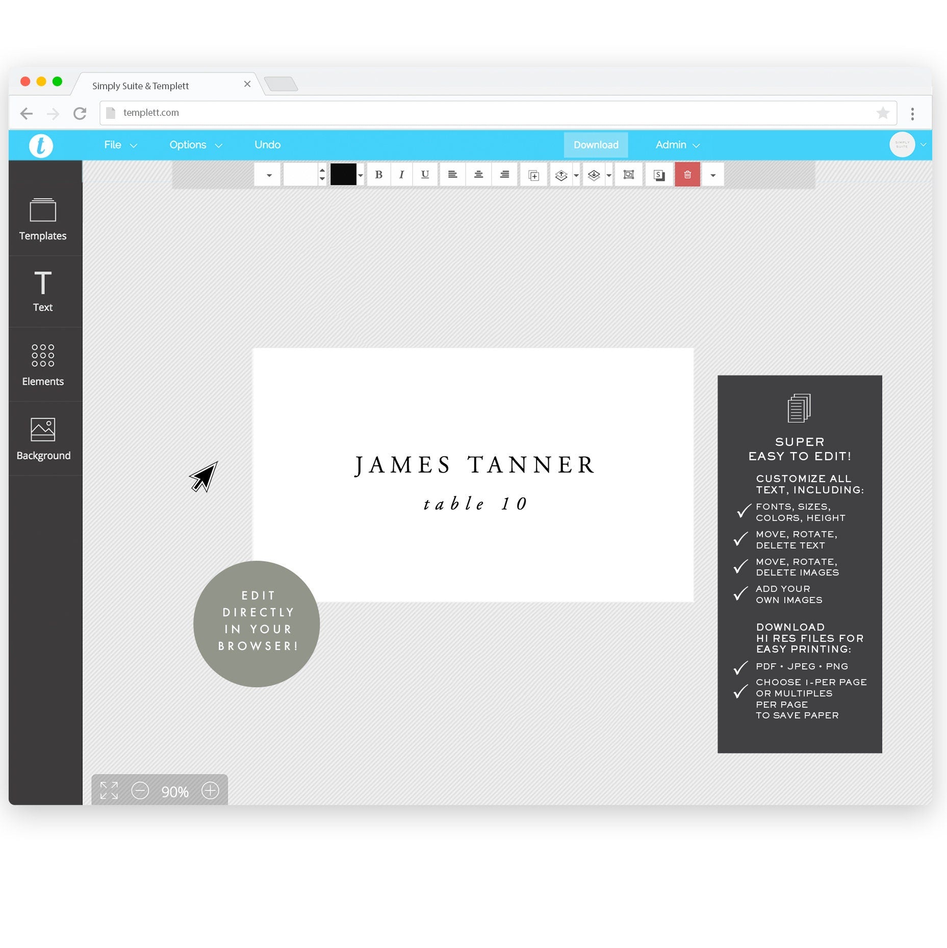 Gardner: Escort Card Template, 3.5x2, Flat AND Folded, Printable Full Name Escort Place Card, Classic, Templett, Instant Download