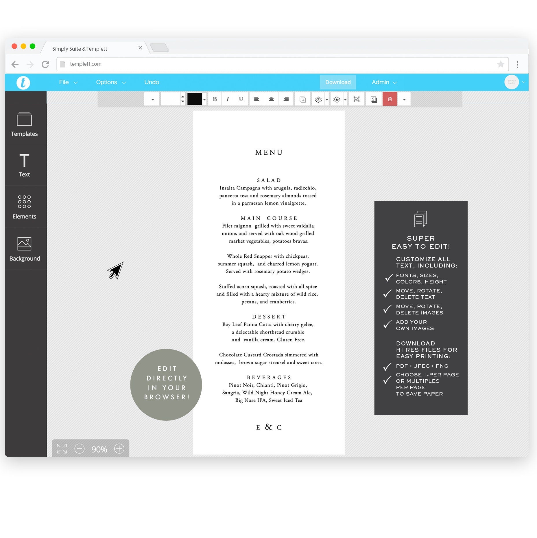 Elegant Wedding Menu Template: Simple Classic Design (Instant Download)