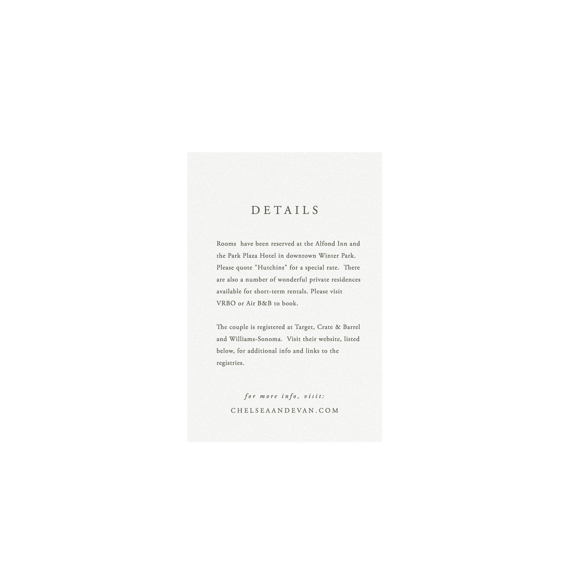 Elegant Slate Gray Wedding Details Card Template (4x6, Templett)