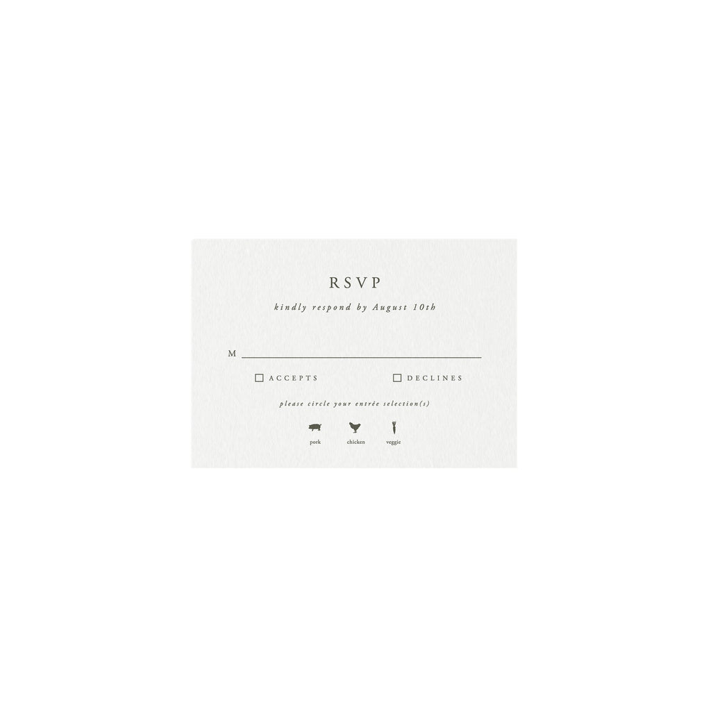 Elegant Slate Gray RSVP Card Template with Meal Icons (Digital Download)